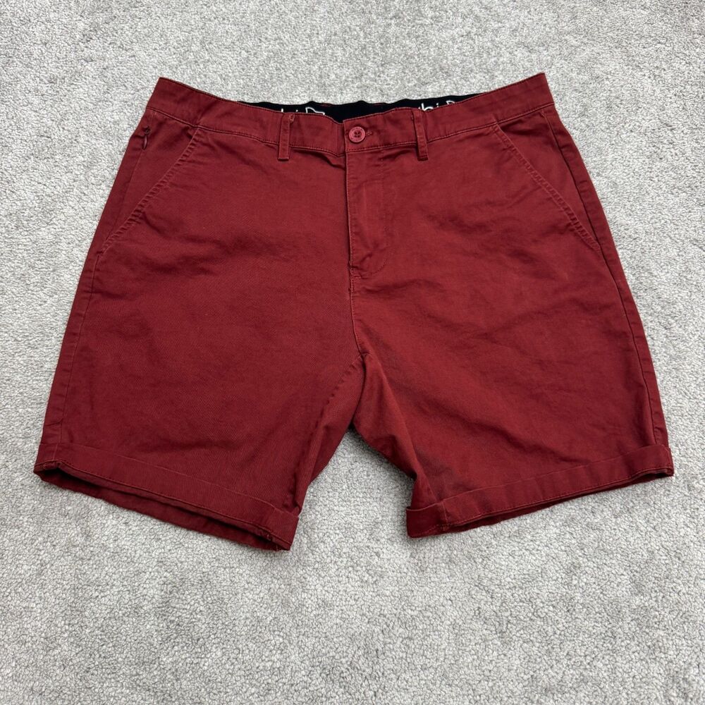 Eubi Ultimate Chino Shorts Mens Large Maroon Red Flat Front Cotton Casual Preppy